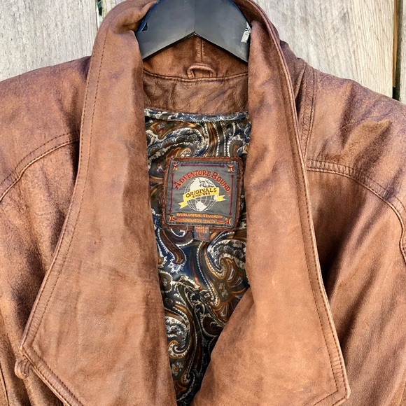 Adventure Bound | Vintage 80s Brown Leather Raglan Waist Length Jacket Sz L - Picture 5 of 11